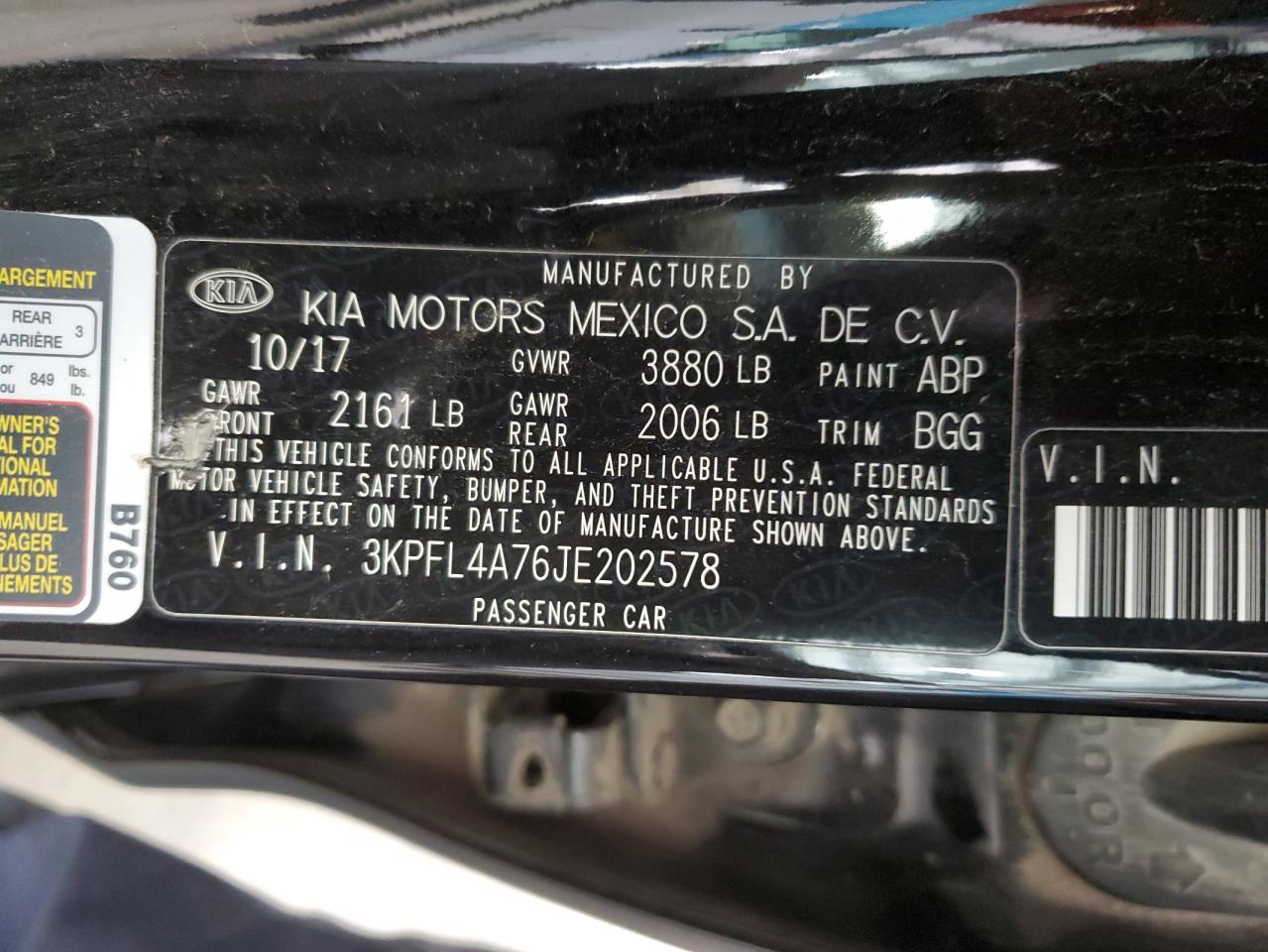 2018 Kia Forte Lx VIN: 3KPFL4A76JE202578 Lot: 92058385