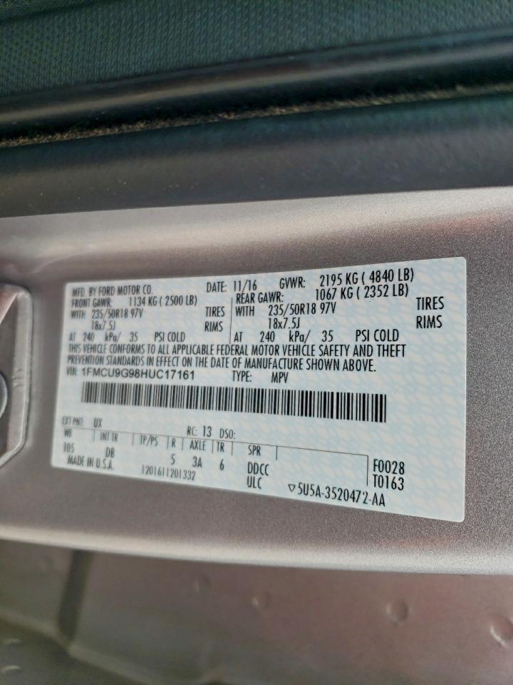 2017 Ford Escape Se VIN: 1FMCU9G98HUC17161 Lot: 94341175