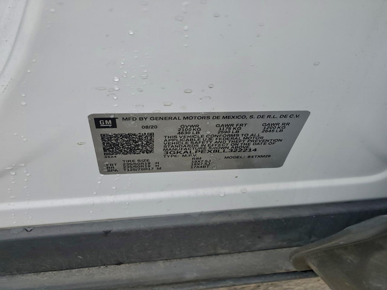 2020 GMC Terrain Slt VIN: 3GKALPEX8LL322214 Lot: 94106605