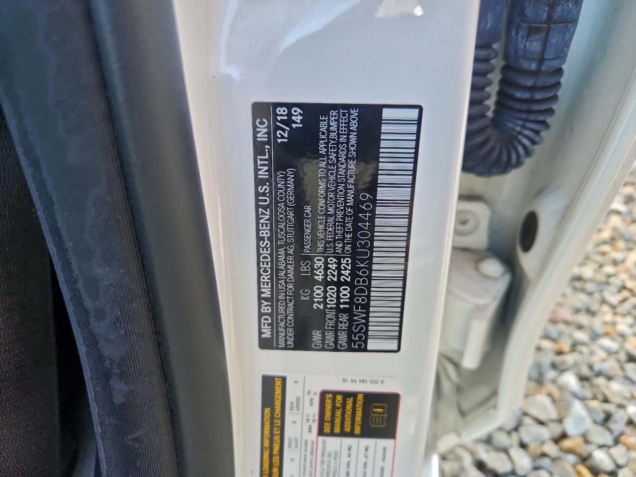 2019 Mercedes-Benz C 300 VIN: 55SWF8DB6KU304469 Lot: 93337625