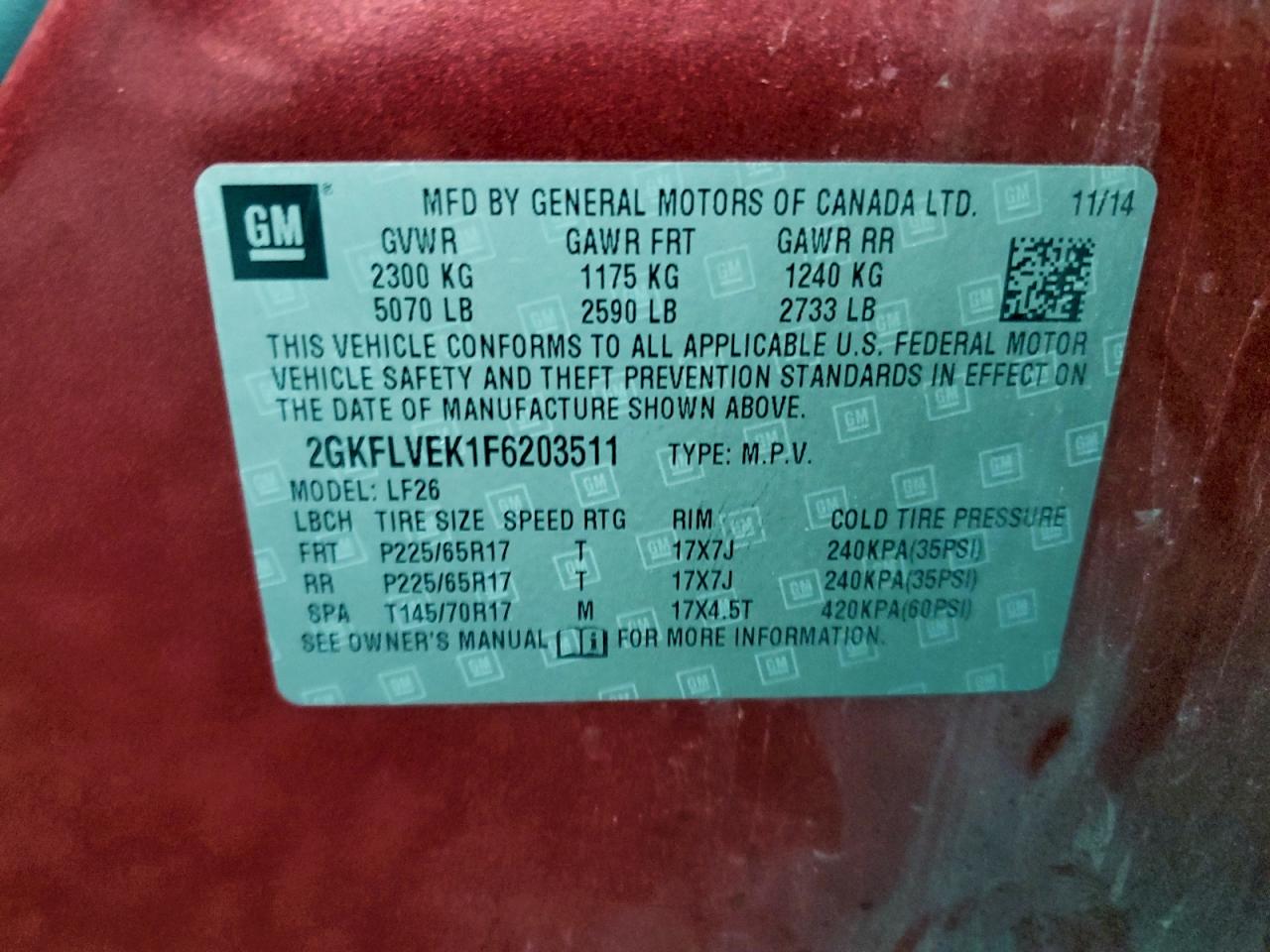 2015 GMC Terrain Sle VIN: 2GKFLVEK1F6203511 Lot: 94051825