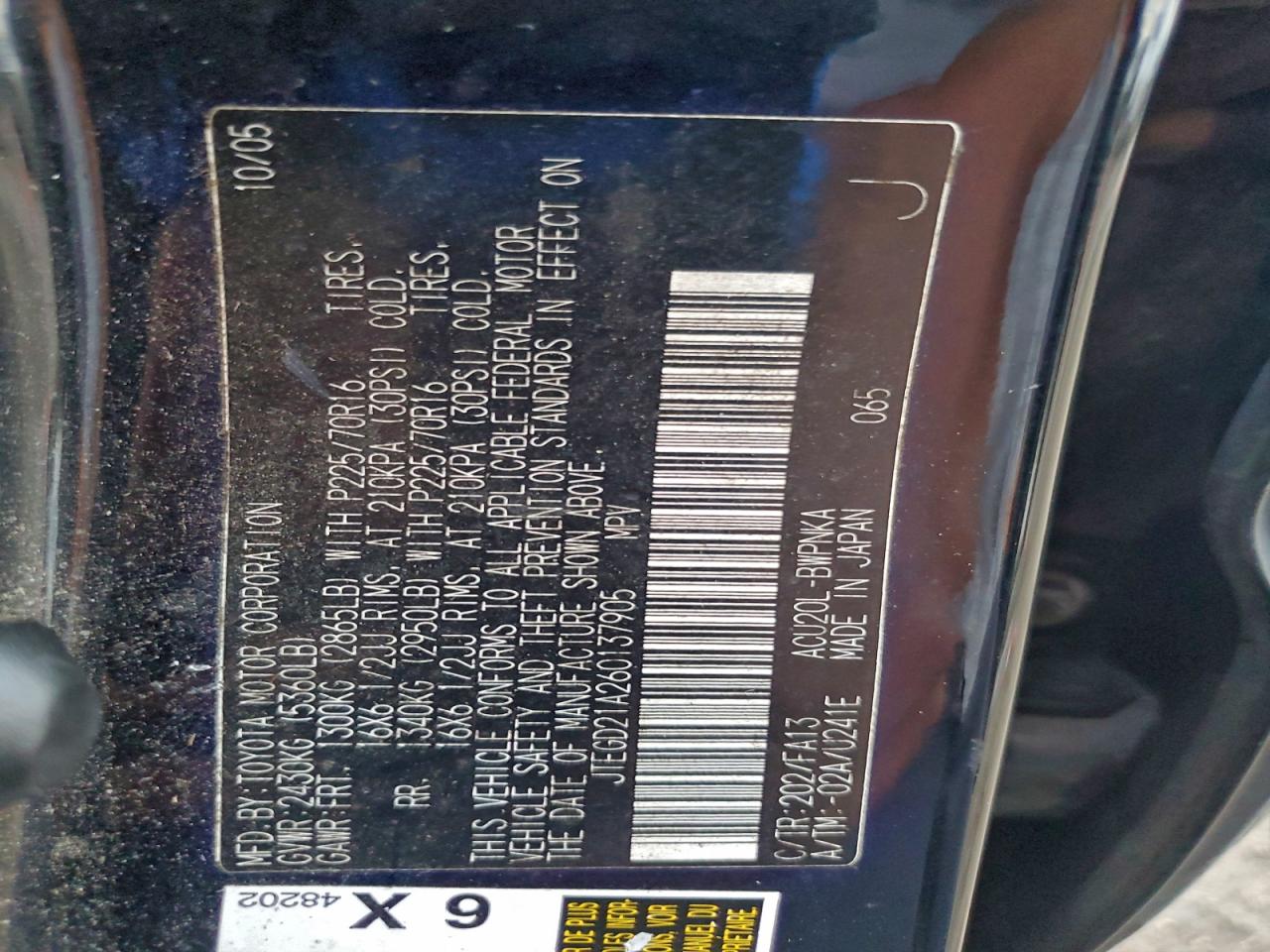 2006 Toyota Highlander VIN: JTEGD21A260137905 Lot: 93655585