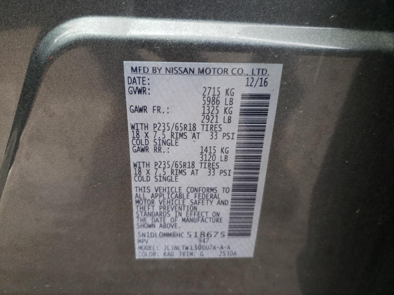 2017 Infiniti Qx60 VIN: 5N1DL0MM8HC518675 Lot: 92133135