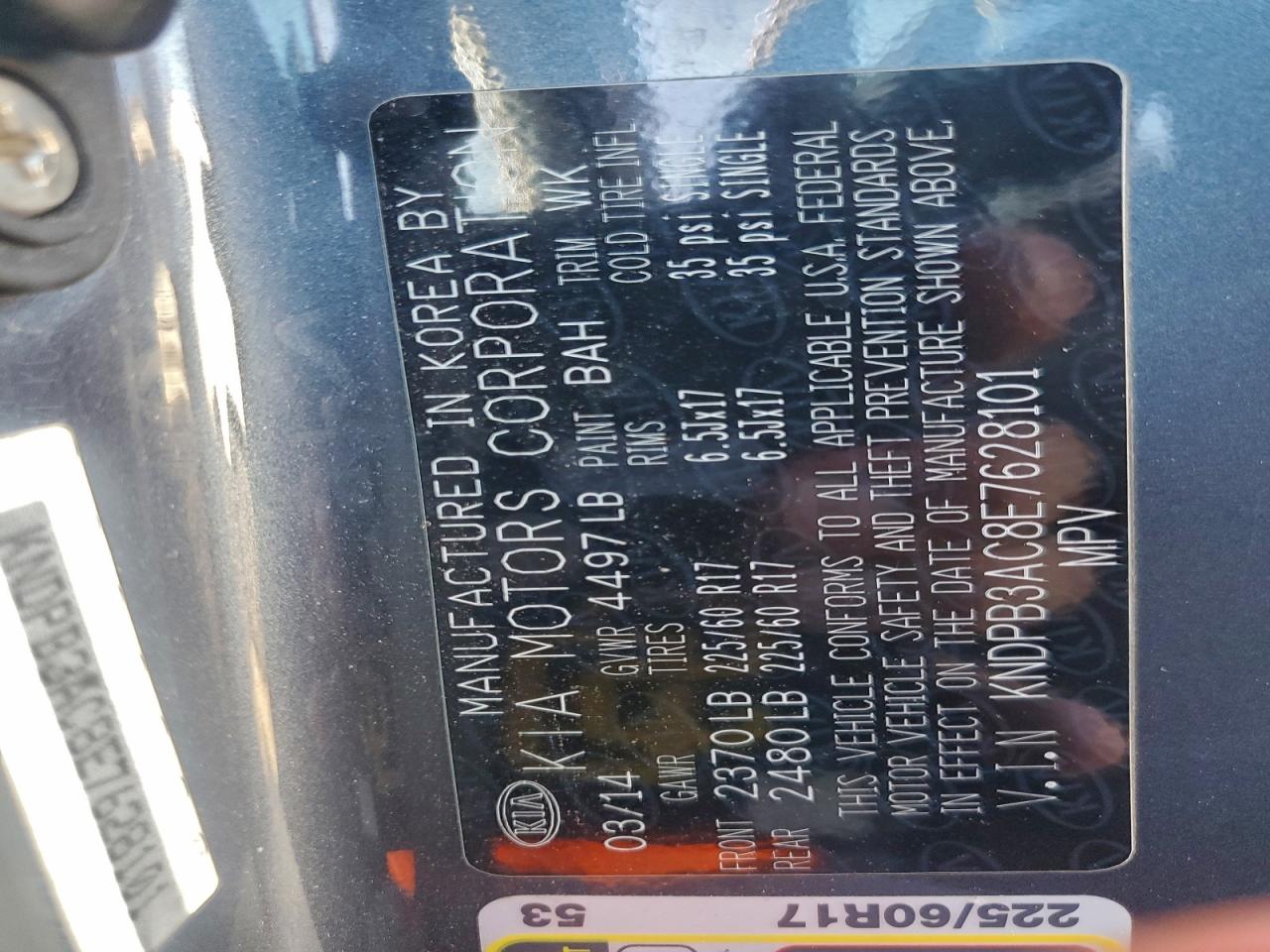 2014 Kia Sportage Base VIN: KNDPB3AC8E7628101 Lot: 94365295