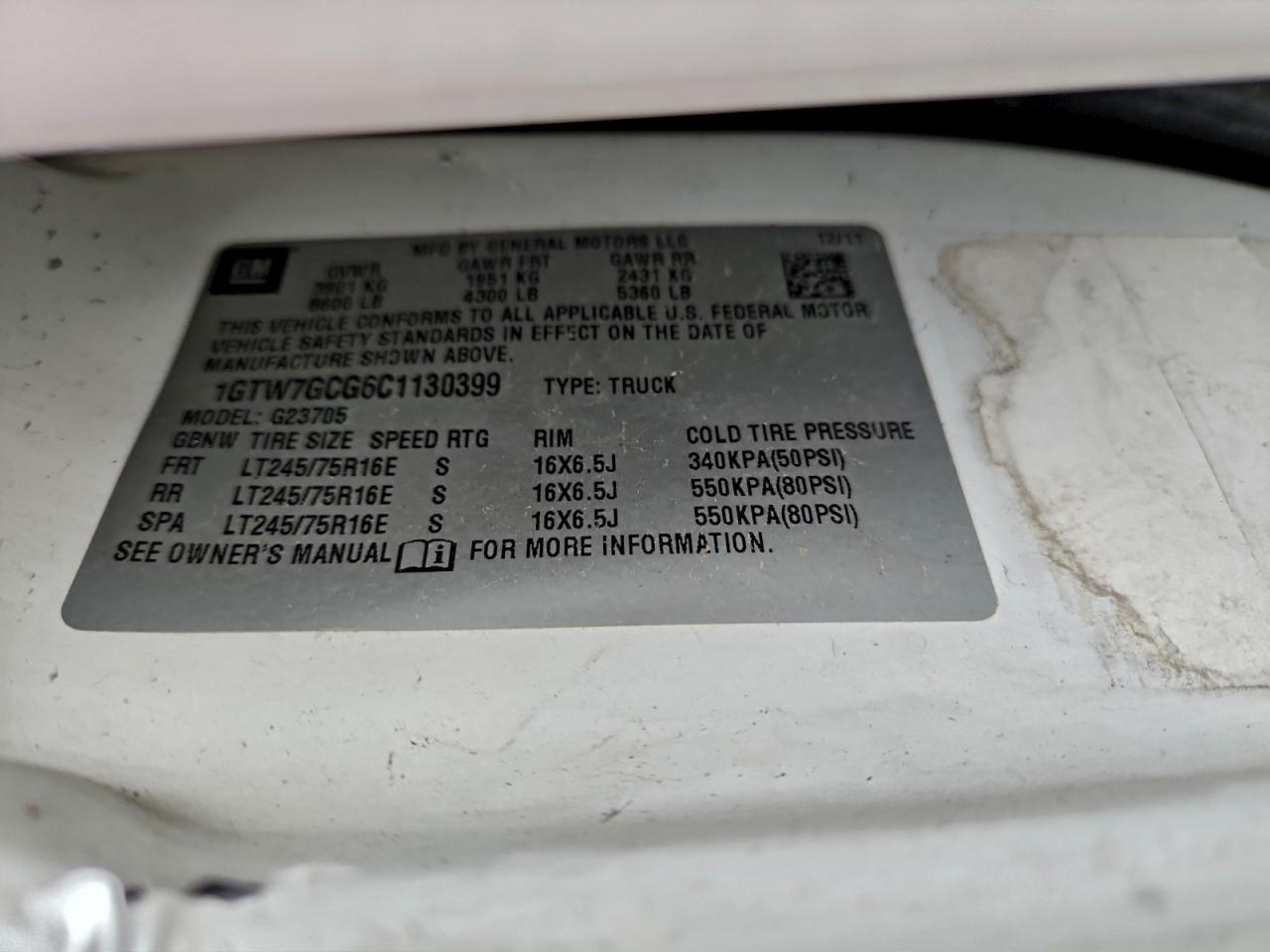 2012 GMC Savana G2500 VIN: 1GTW7GCG6C1130399 Lot: 93399835