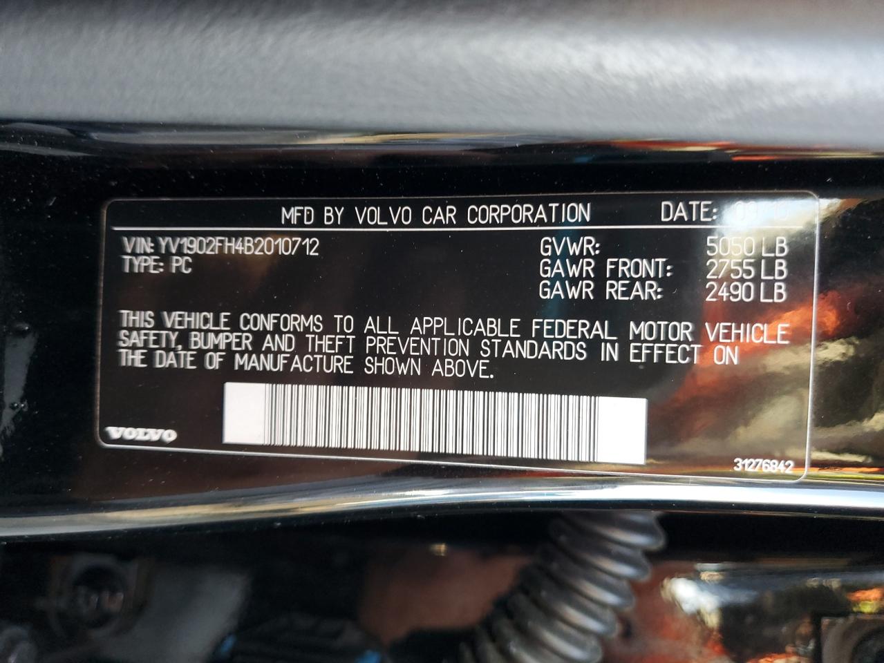 2011 Volvo S60 T6 VIN: YV1902FH4B2010712 Lot: 92352585