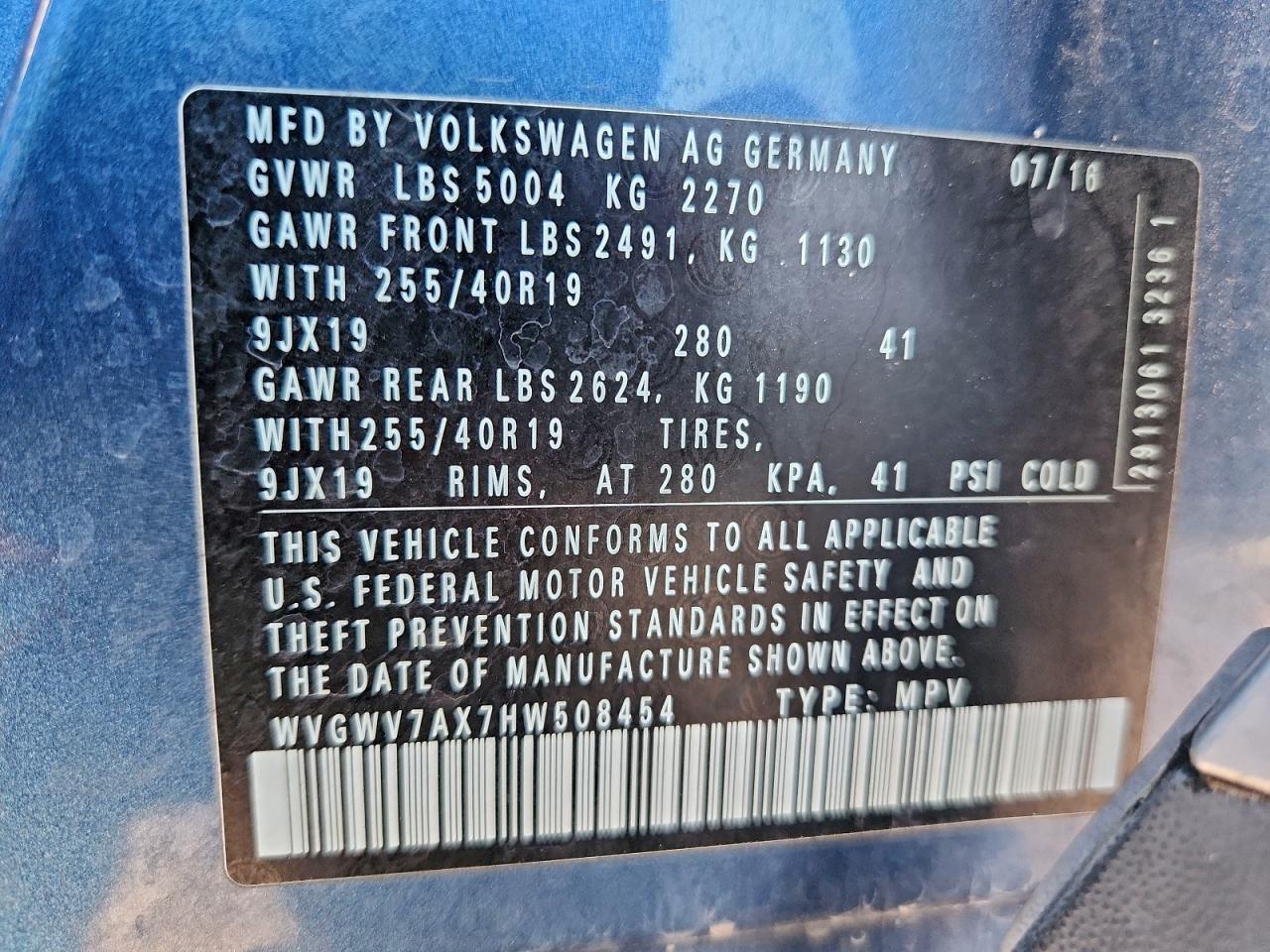 2017 Volkswagen Tiguan Sel VIN: WVGWV7AX7HW508454 Lot: 93274085