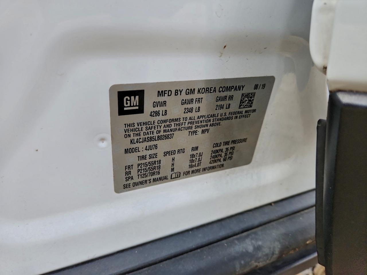 2020 Buick Encore Preferred VIN: KL4CJASB5LB026837 Lot: 93887535