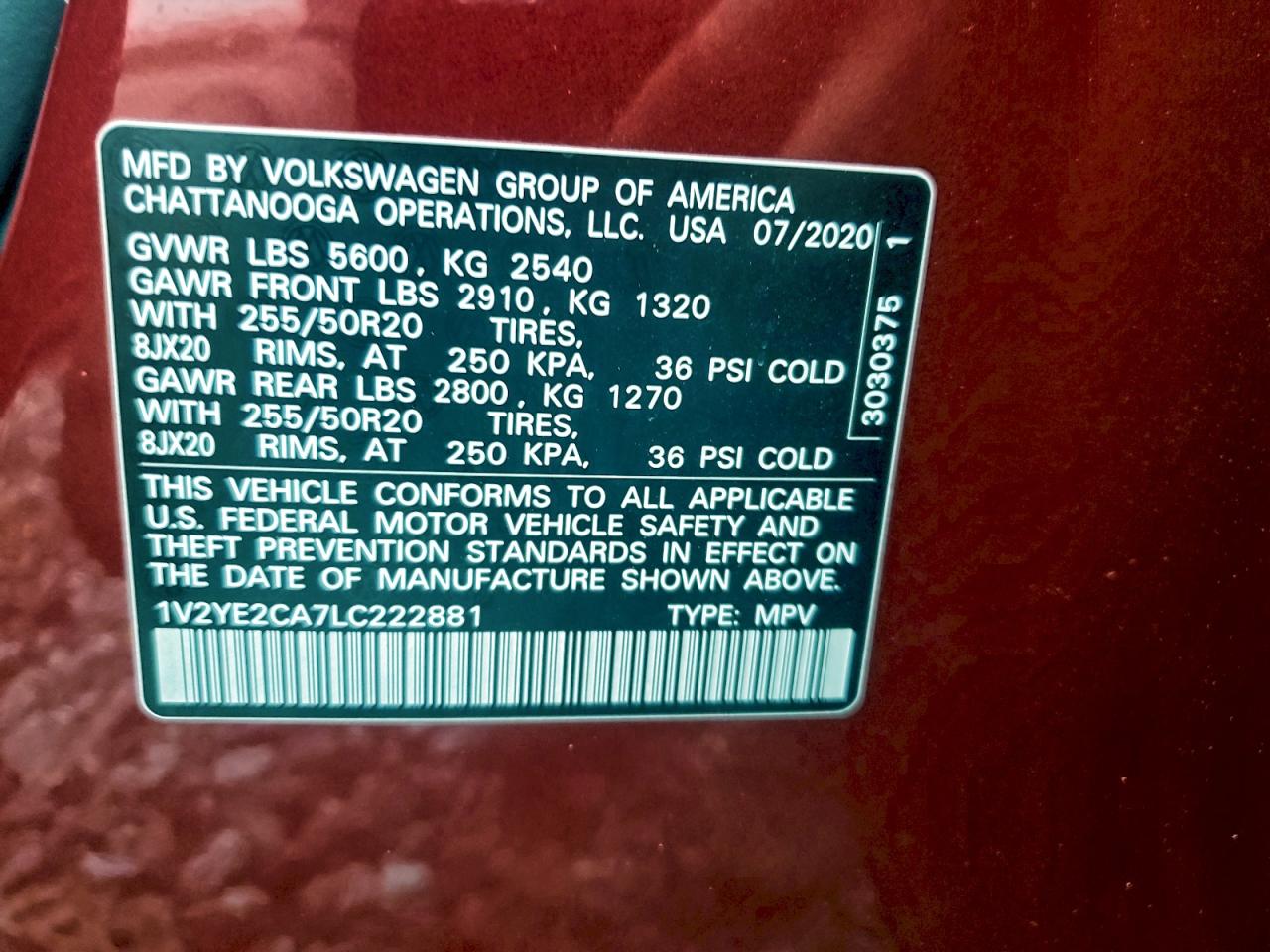 2020 Volkswagen Atlas Cross Sport Se VIN: 1V2YE2CA7LC222881 Lot: 93663625