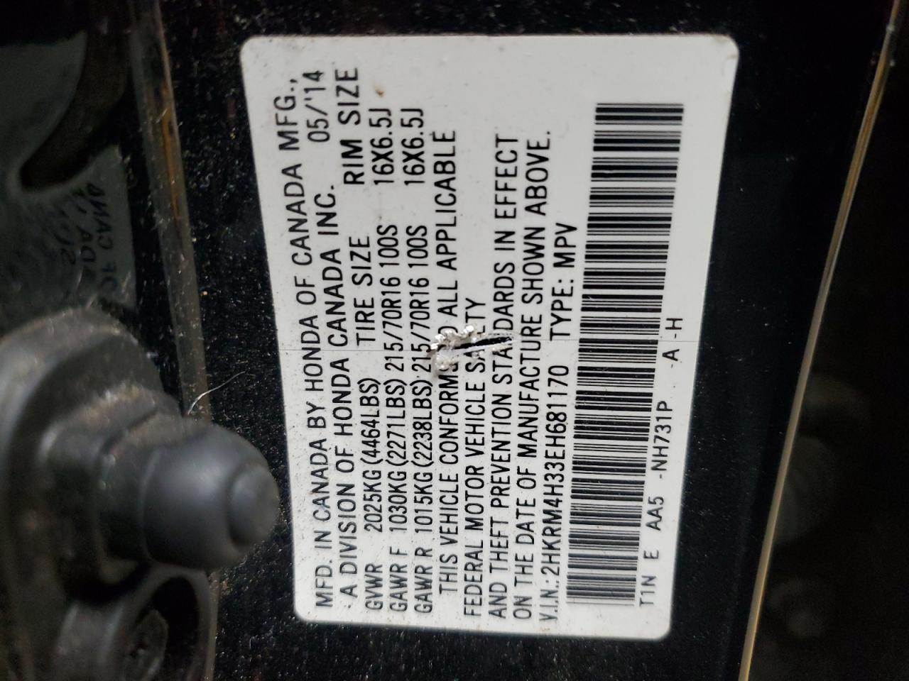 2014 Honda Cr-V Lx VIN: 2HKRM4H33EH681170 Lot: 92978605