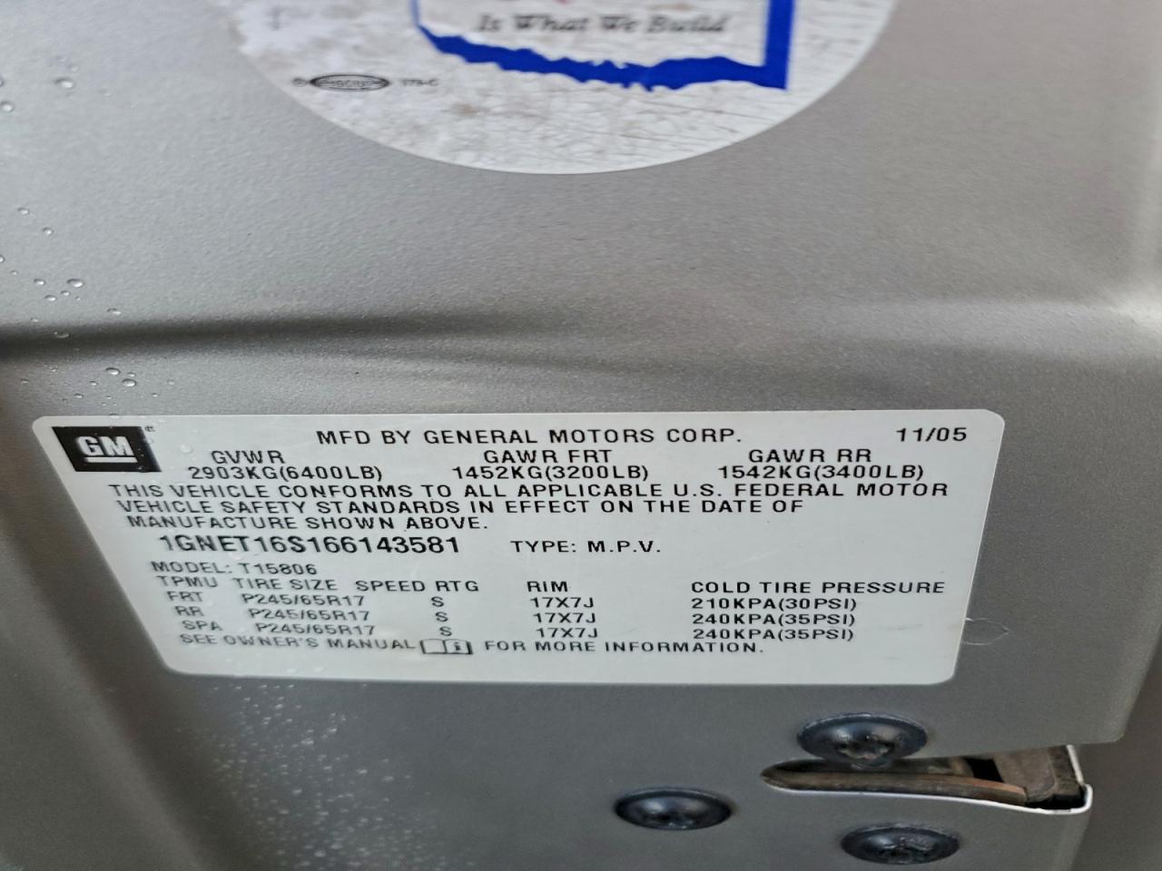 2006 Chevrolet Trailblazer Ext Ls VIN: 1GNET16S166143581 Lot: 93858395