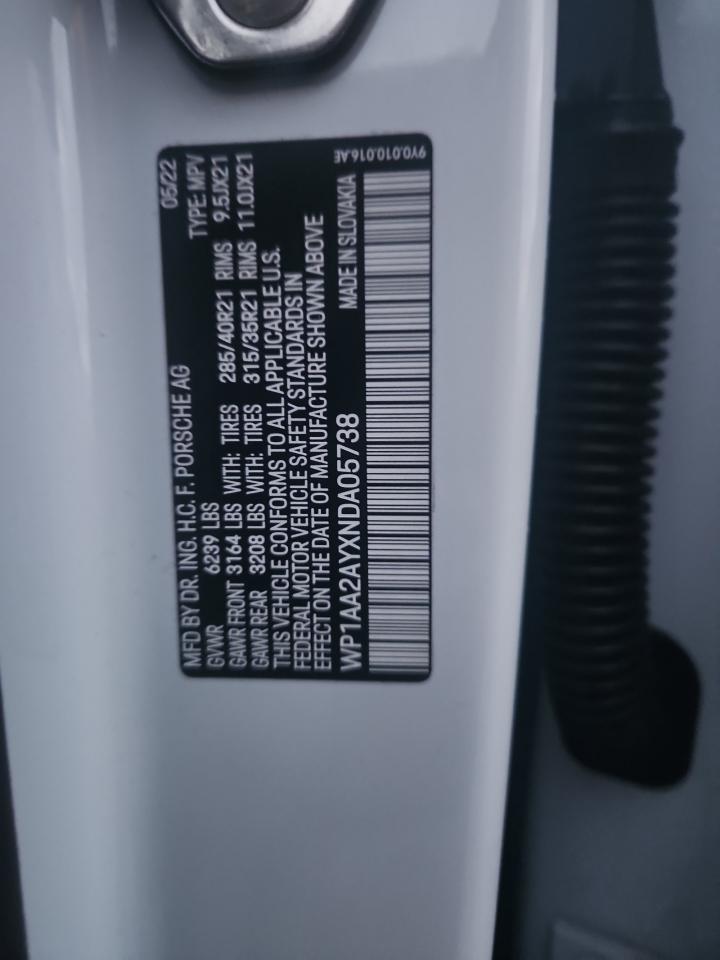 2022 Porsche Cayenne VIN: WP1AA2AYXNDA05738 Lot: 93484625