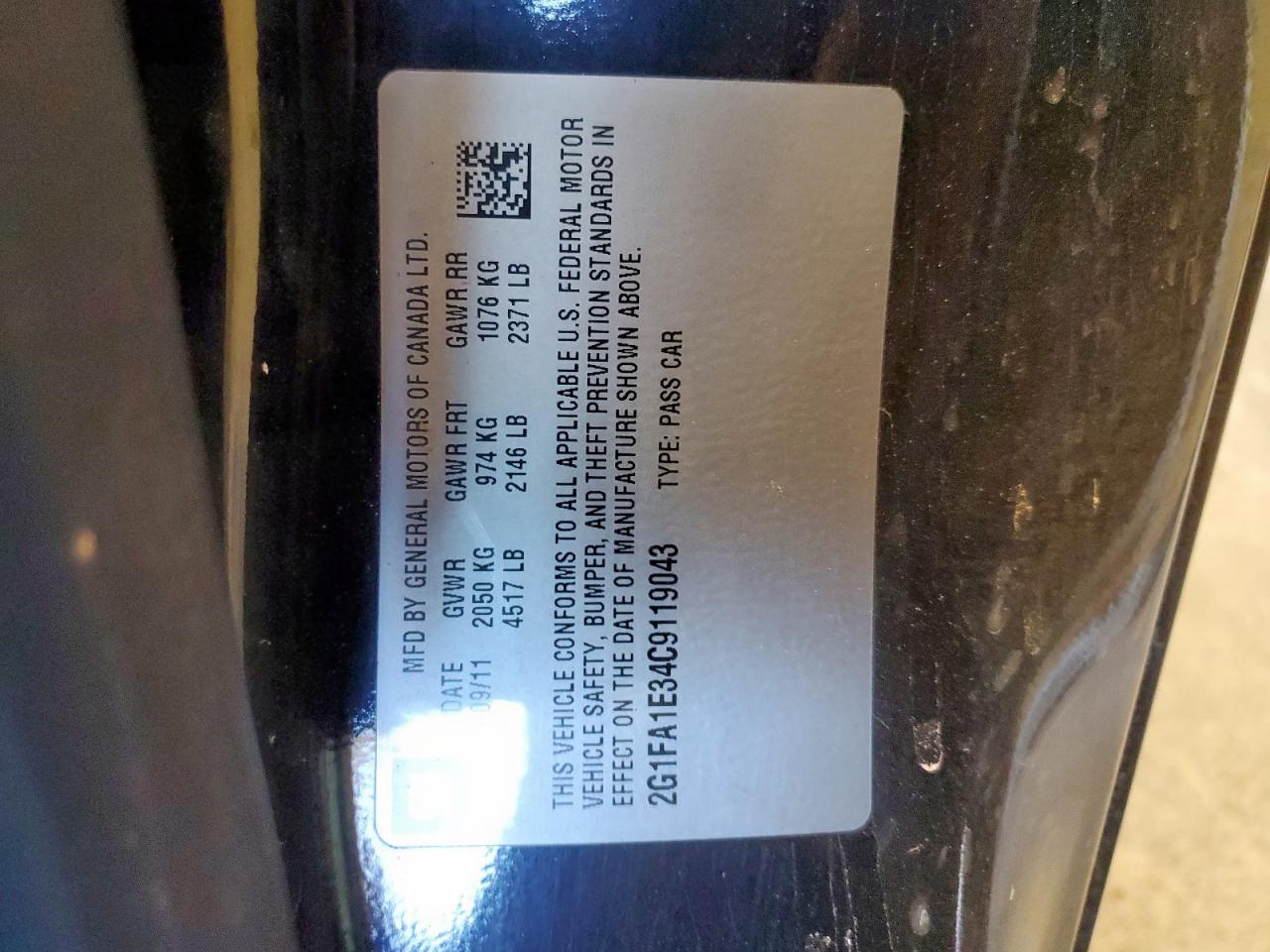 2012 Chevrolet Camaro Ls VIN: 2G1FA1E34C9119043 Lot: 92873775