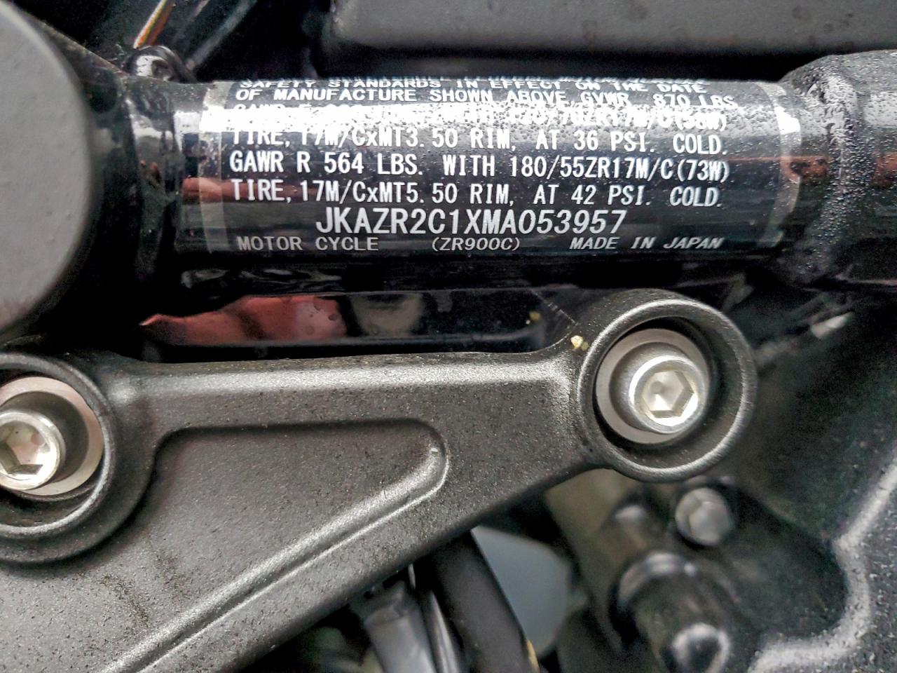 2021 Kawasaki Zr900 R VIN: JKAZR2C1XMA053957 Lot: 94542805