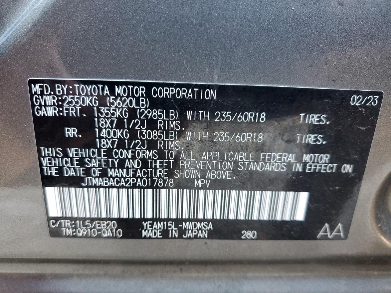 2023 Toyota Bz4X Xle VIN: JTMABACA2PA017878 Lot: 93071645