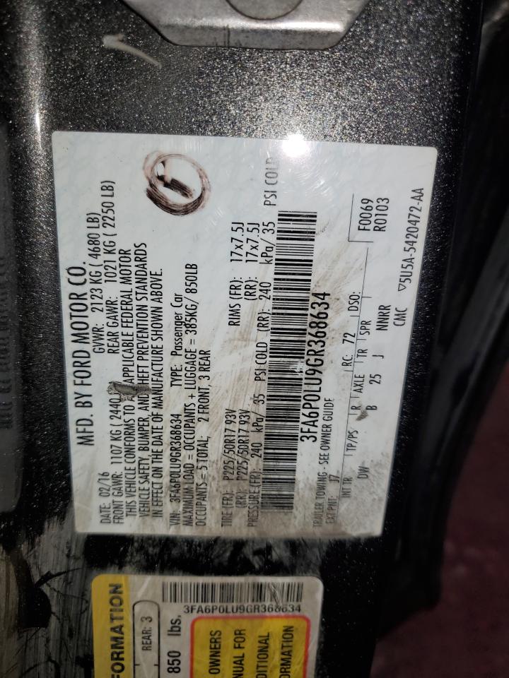 2016 Ford Fusion Se Hybrid VIN: 3FA6P0LU9GR368634 Lot: 92885805