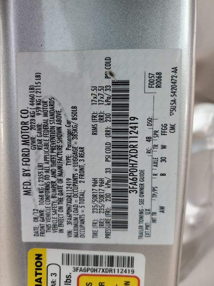 2013 Ford Fusion Se VIN: 3FA6P0H7XDR112419 Lot: 91714685