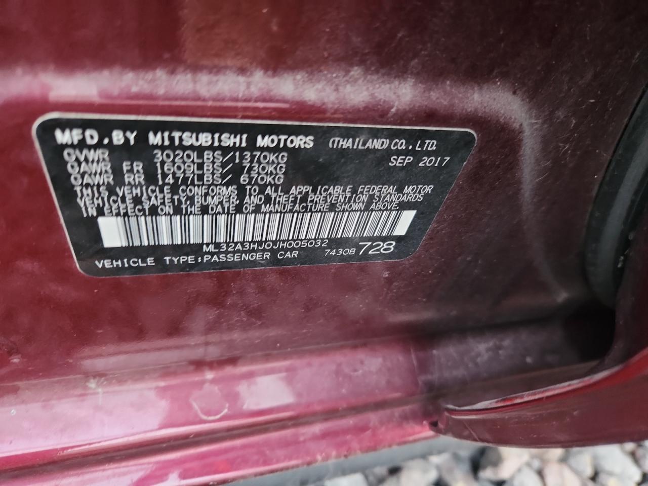 2018 Mitsubishi Mirage Es VIN: ML32A3HJ0JH005032 Lot: 92570285