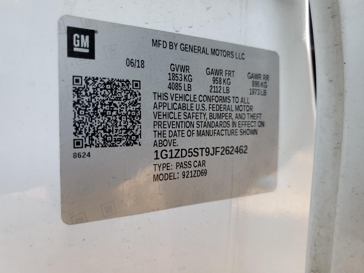 2018 Chevrolet Malibu Lt VIN: 1G1ZD5ST9JF262462 Lot: 91868885