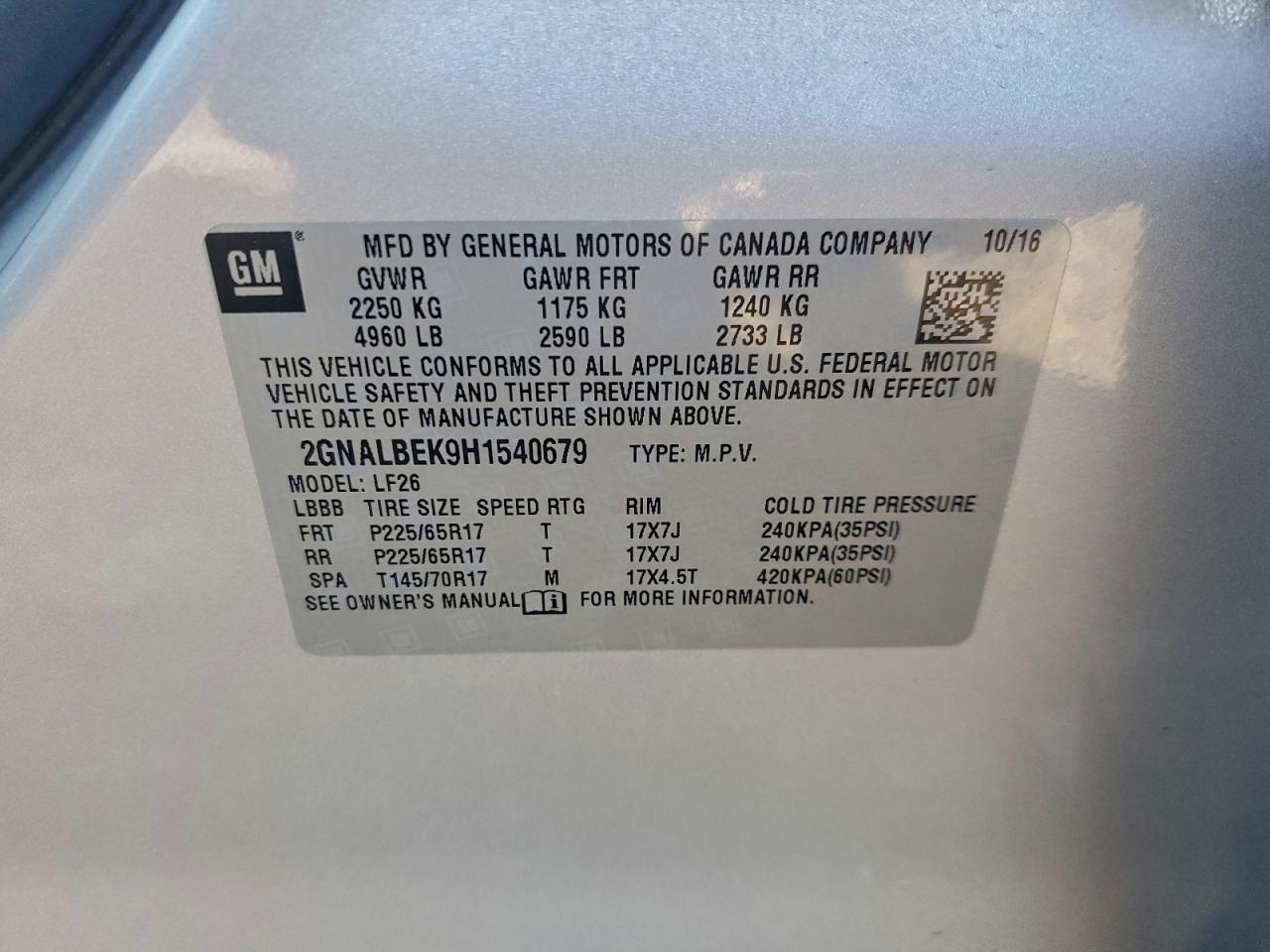 2017 Chevrolet Equinox Ls VIN: 2GNALBEK9H1540679 Lot: 94408095