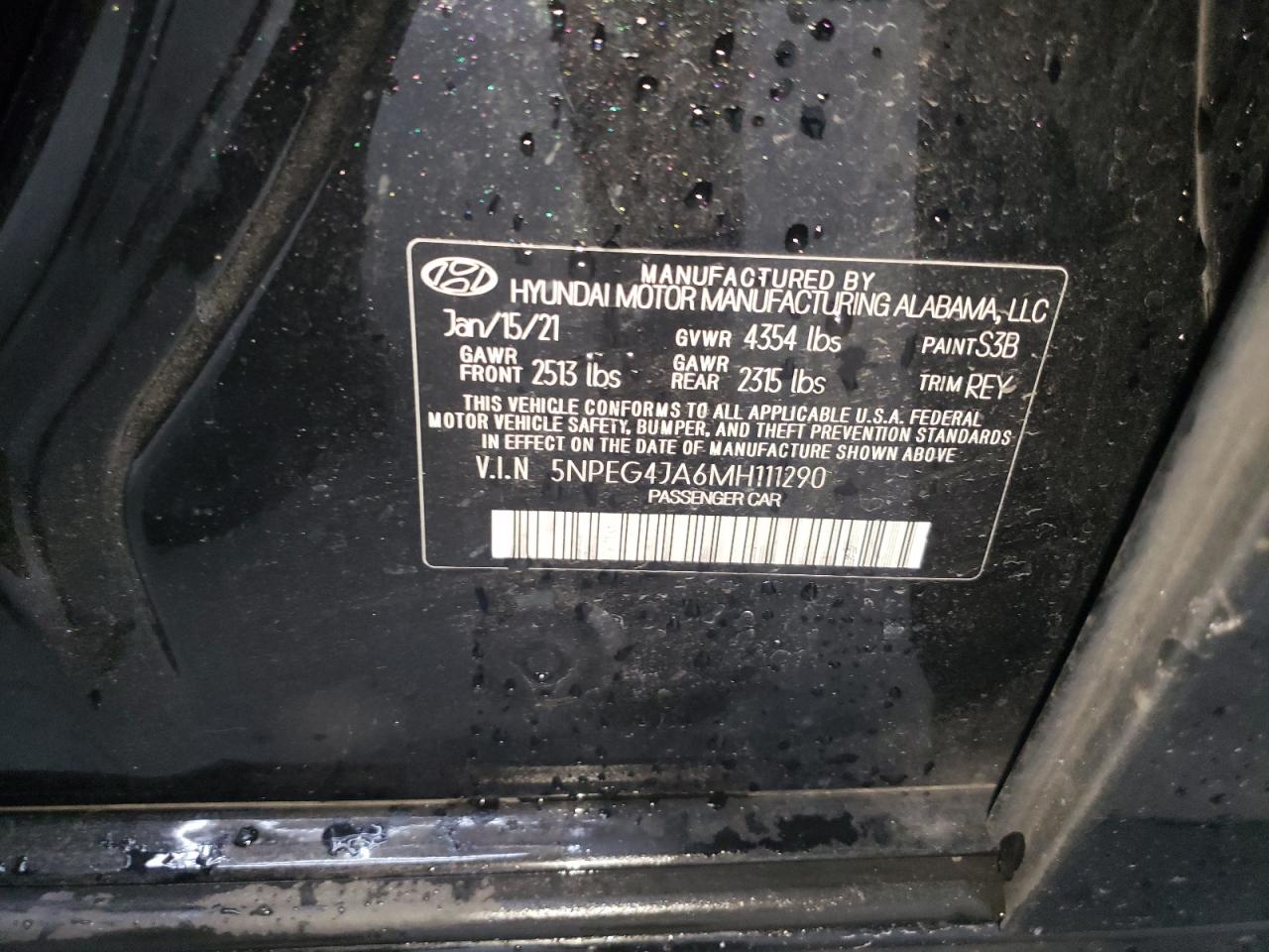 2021 Hyundai Sonata Se VIN: 5NPEG4JA6MH111290 Lot: 92298825