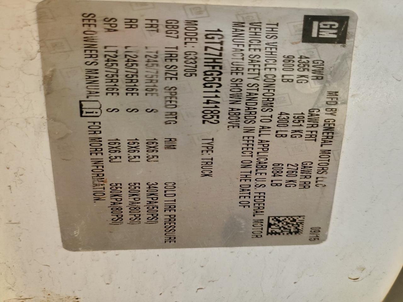 2016 GMC Savana G3500 VIN: 1GTZ7HFG5G1141852 Lot: 94042195