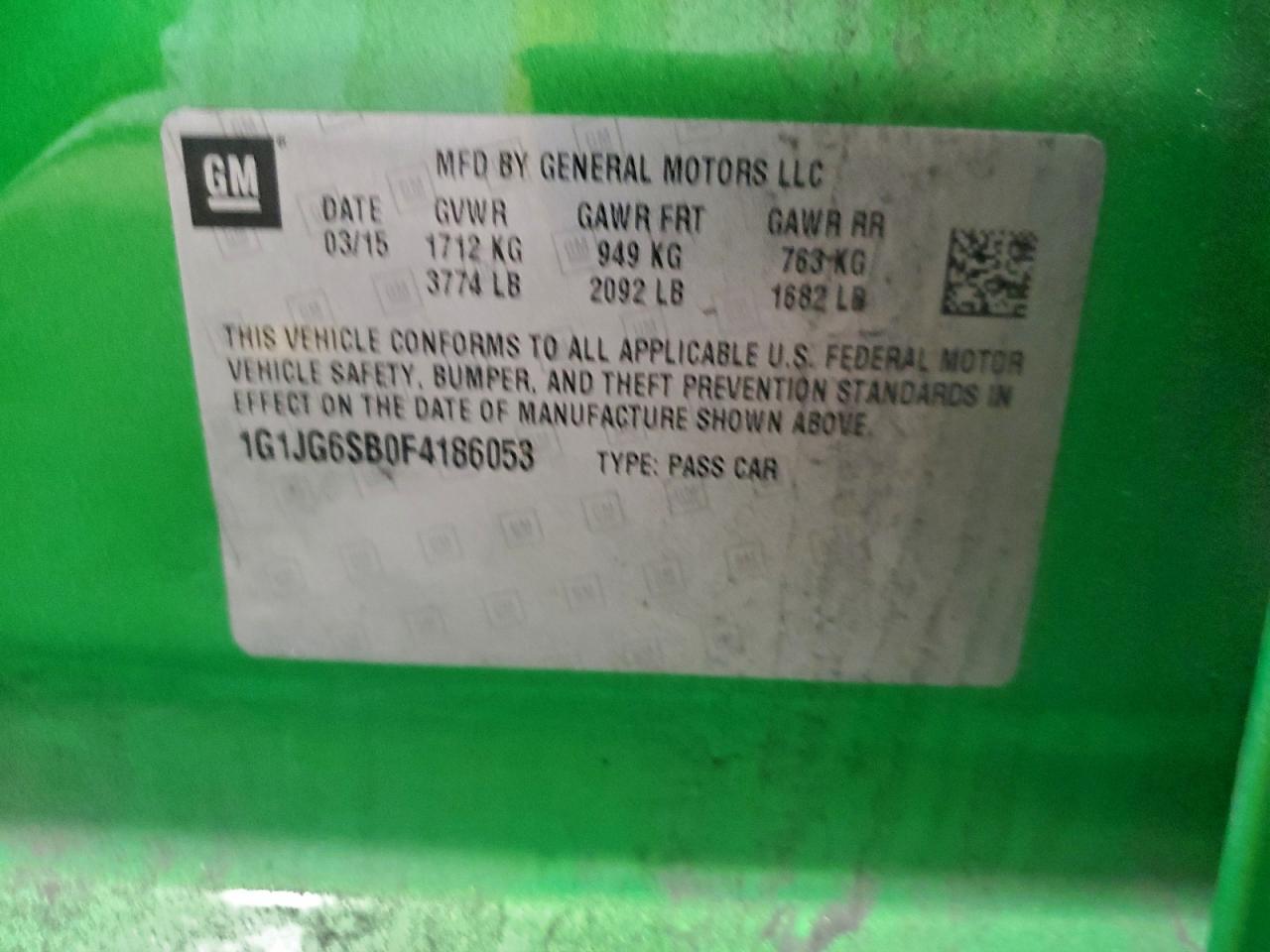 2015 Chevrolet Sonic Rs VIN: 1G1JG6SB0F4186053 Lot: 94103165