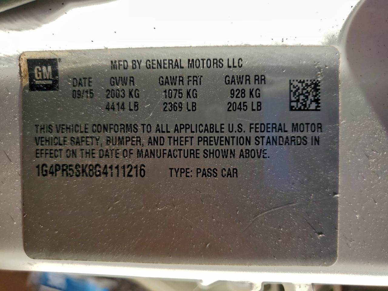 2016 Buick Verano Convenience VIN: 1G4PR5SK8G4111216 Lot: 94162355