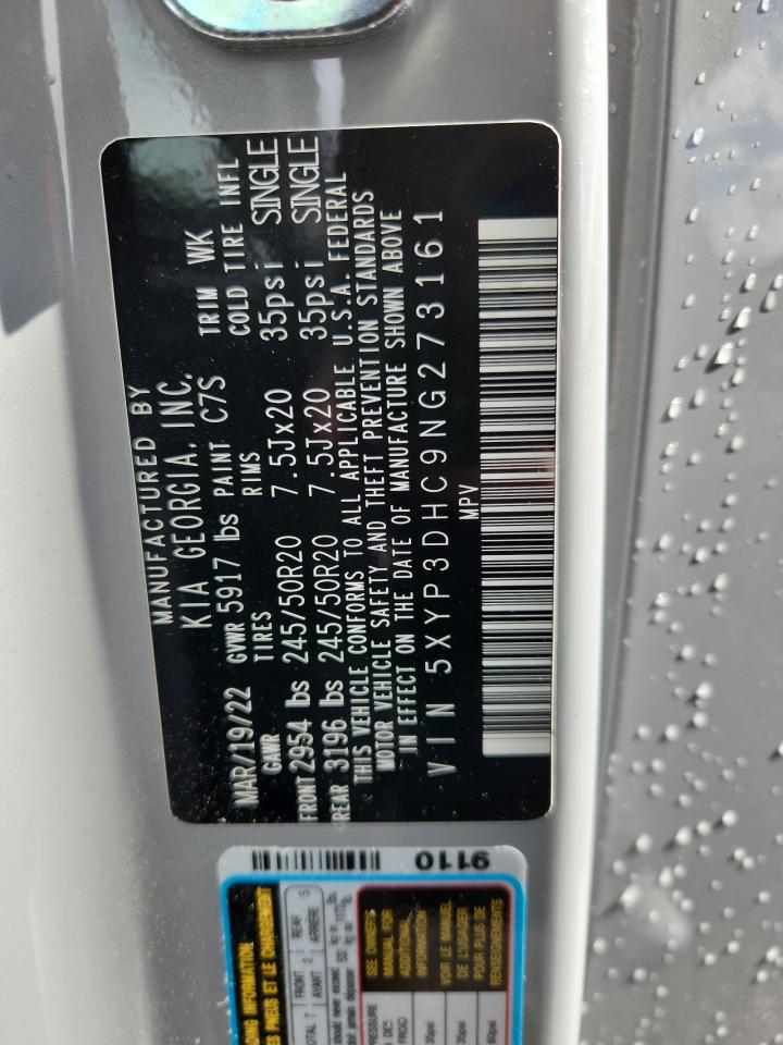 2022 Kia Telluride Ex VIN: 5XYP3DHC9NG273161 Lot: 93570565