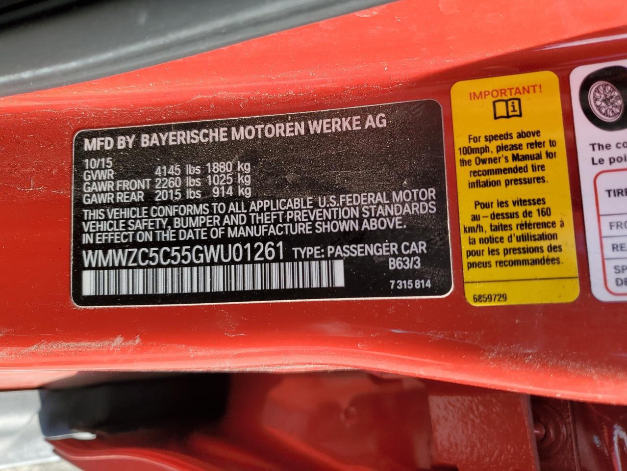 2016 Mini Cooper S Countryman VIN: WMWZC5C55GWU01261 Lot: 92758665