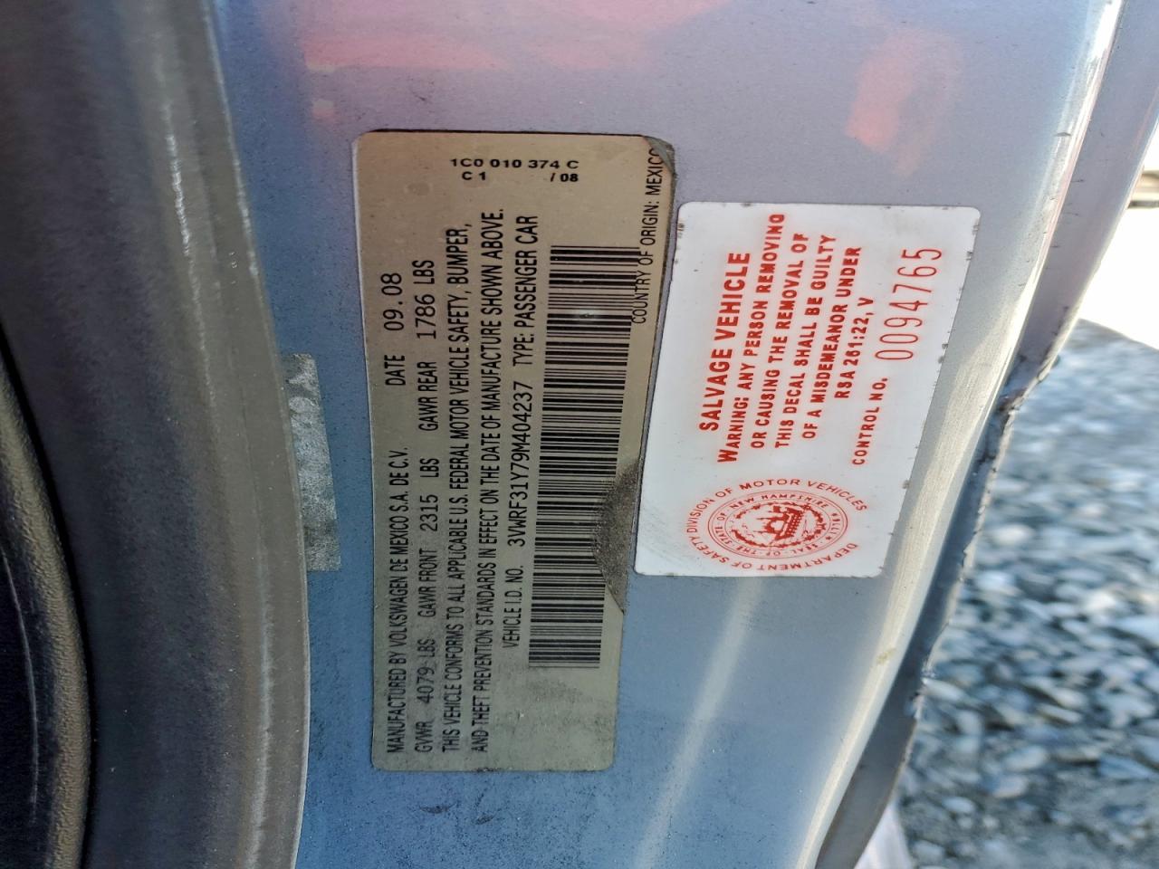 2009 Volkswagen New Beetle S VIN: 3VWRF31Y79M404237 Lot: 94041485