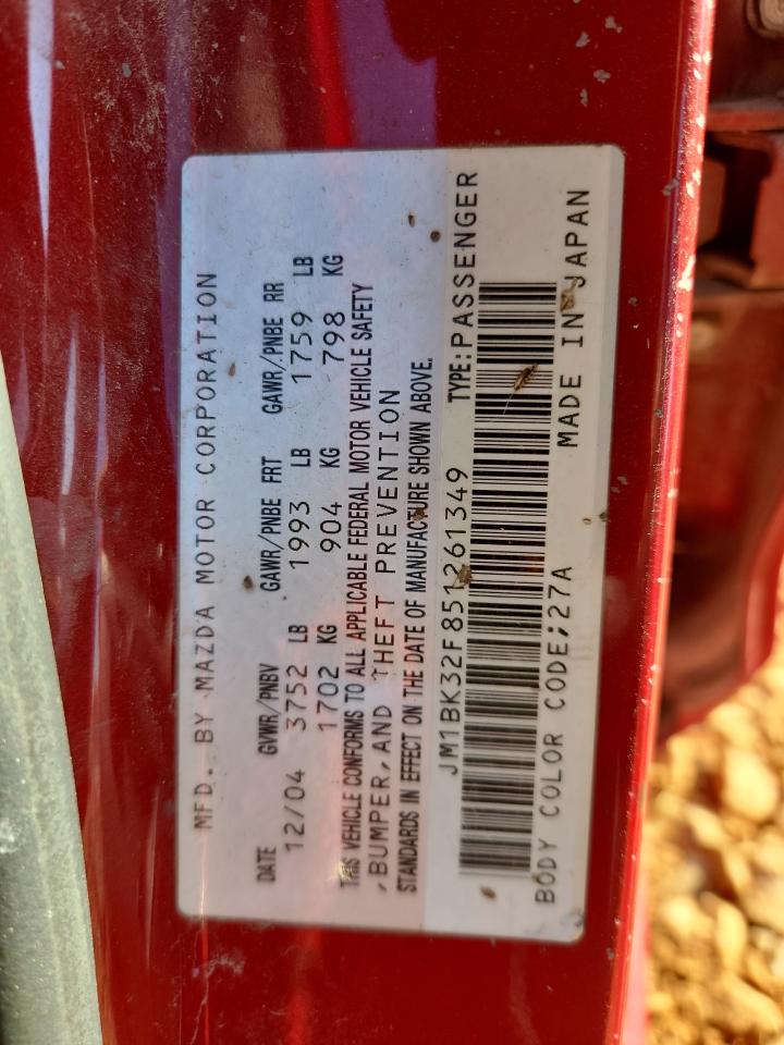 2005 Mazda 3 I VIN: JM1BK32F851261349 Lot: 91347565