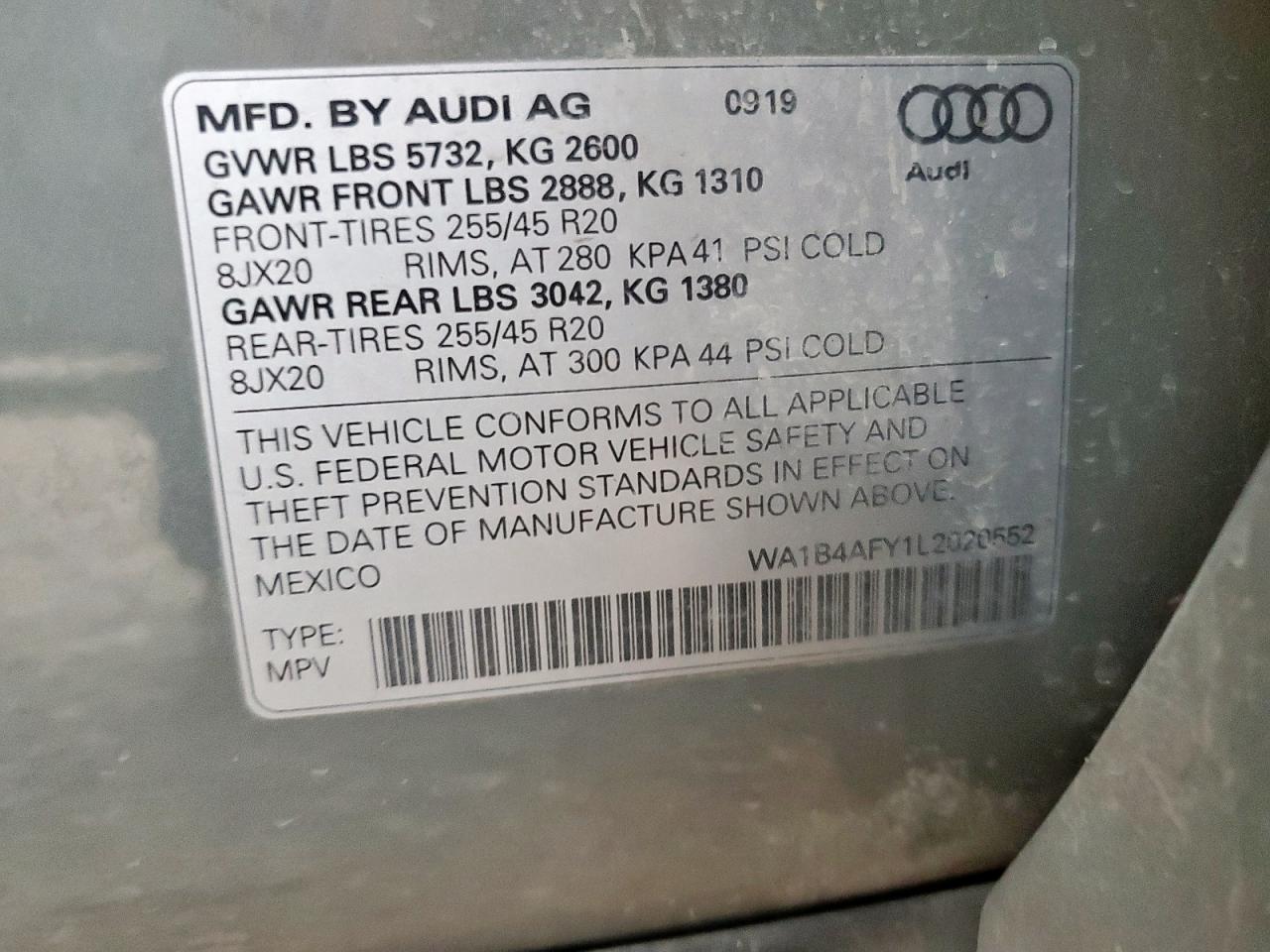 2020 Audi Sq5 Premium Plus VIN: WA1B4AFY1L2020552 Lot: 92643475