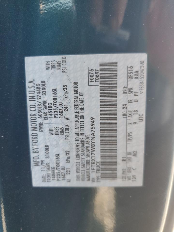 2000 Ford F150 VIN: 1FTRX17W8YNA75949 Lot: 92820815