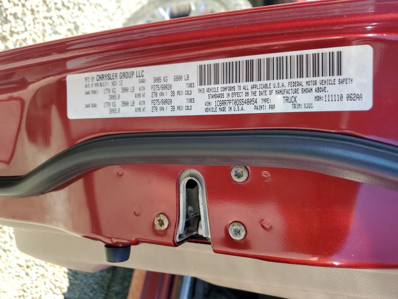 2013 Ram 1500 Longhorn VIN: 1C6RR7PT0DS548054 Lot: 93208715