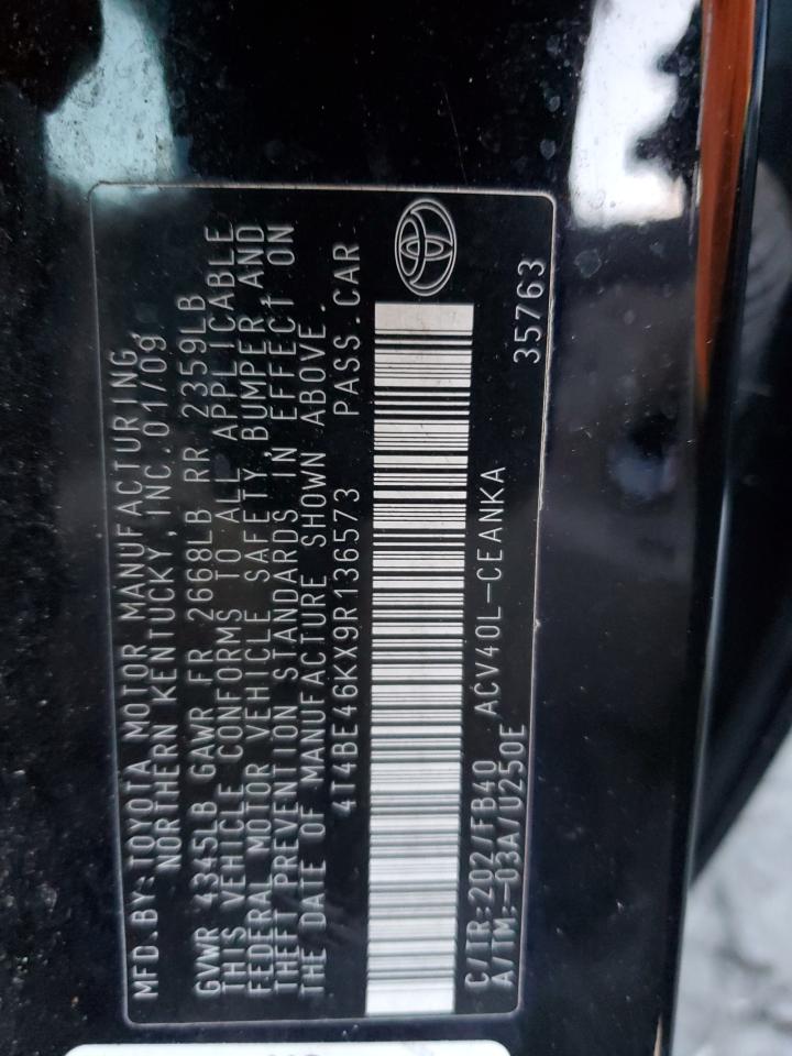 2009 Toyota Camry Base VIN: 4T4BE46KX9R136573 Lot: 93716965