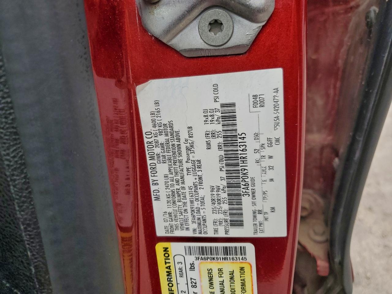 2017 Ford Fusion Titanium VIN: 3FA6P0K91HR163145 Lot: 94252825