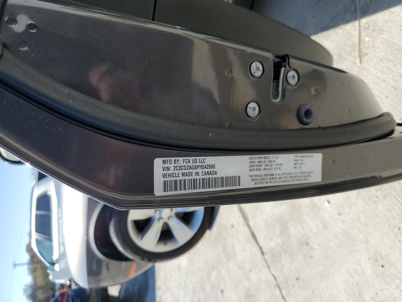 2023 Dodge Challenger Sxt VIN: 2C3CDZAG6PH542666 Lot: 92367795