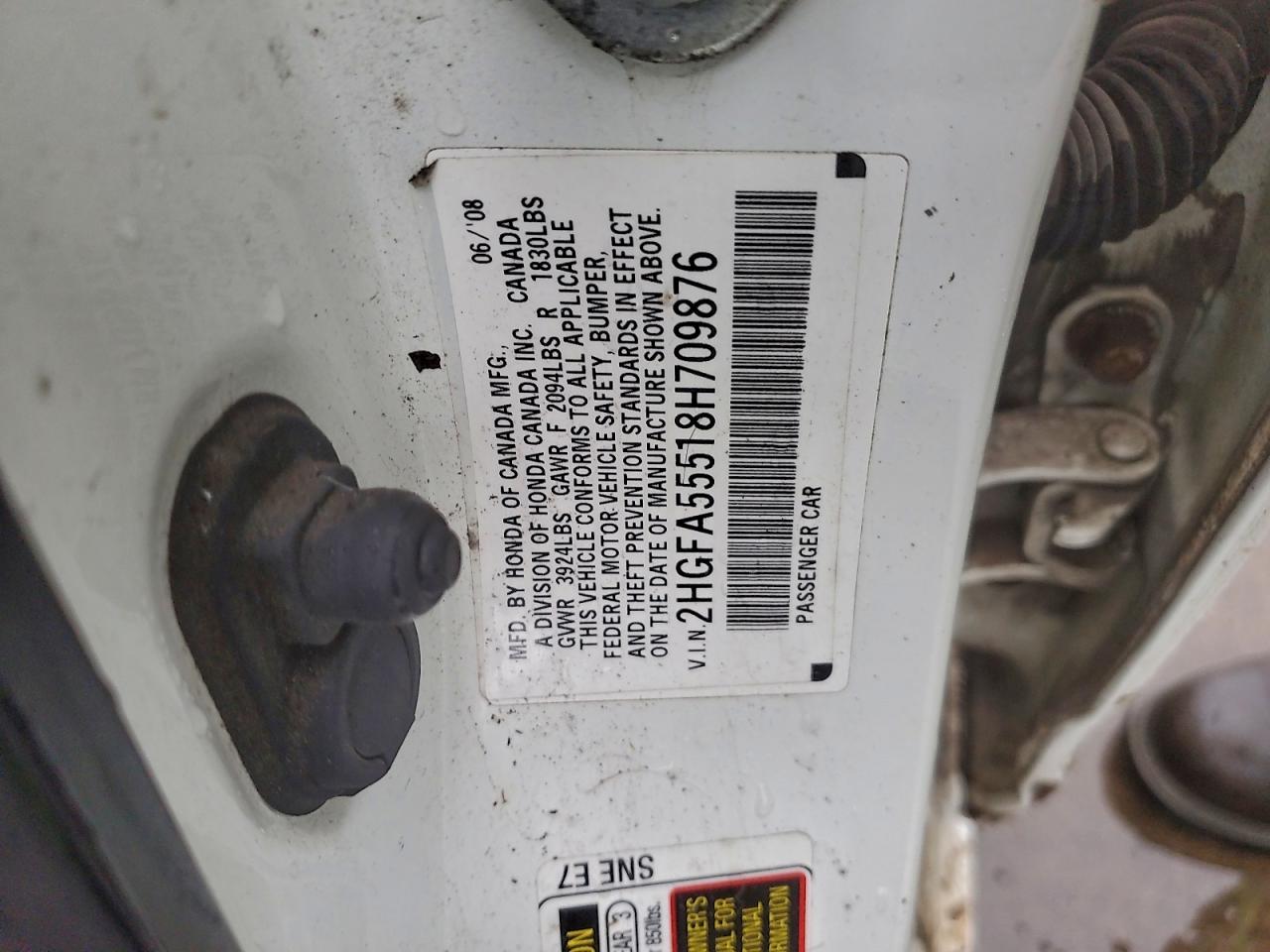 2008 Honda Civic Si VIN: 2HGFA55518H709876 Lot: 94507685