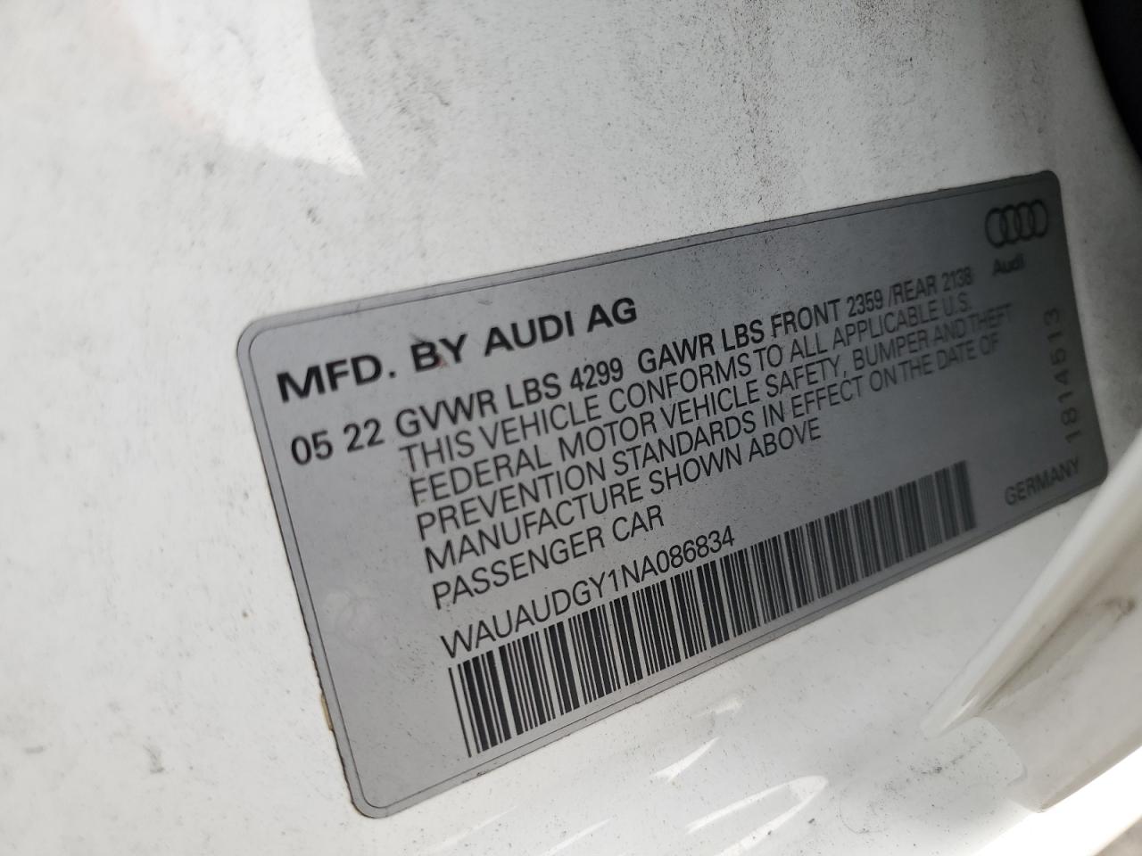 2022 Audi A3 Premium VIN: WAUAUDGY1NA086834 Lot: 92728815