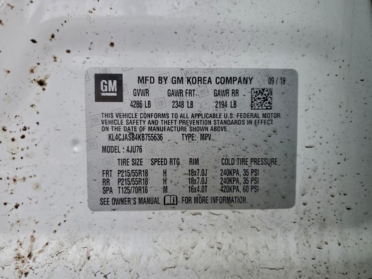 2019 Buick Encore Preferred VIN: KL4CJASB4KB755636 Lot: 93926645