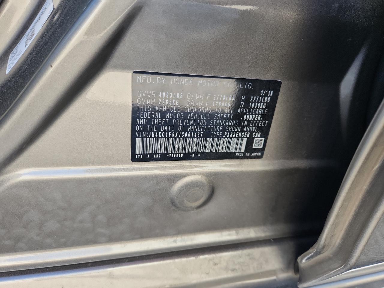 2018 Acura Rlx Tech VIN: JH4KC1F5XJC001437 Lot: 92941735