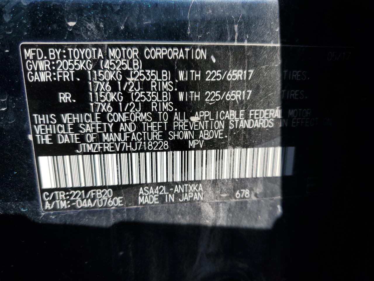 2017 Toyota Rav4 Le VIN: JTMZFREV7HJ718228 Lot: 91387495