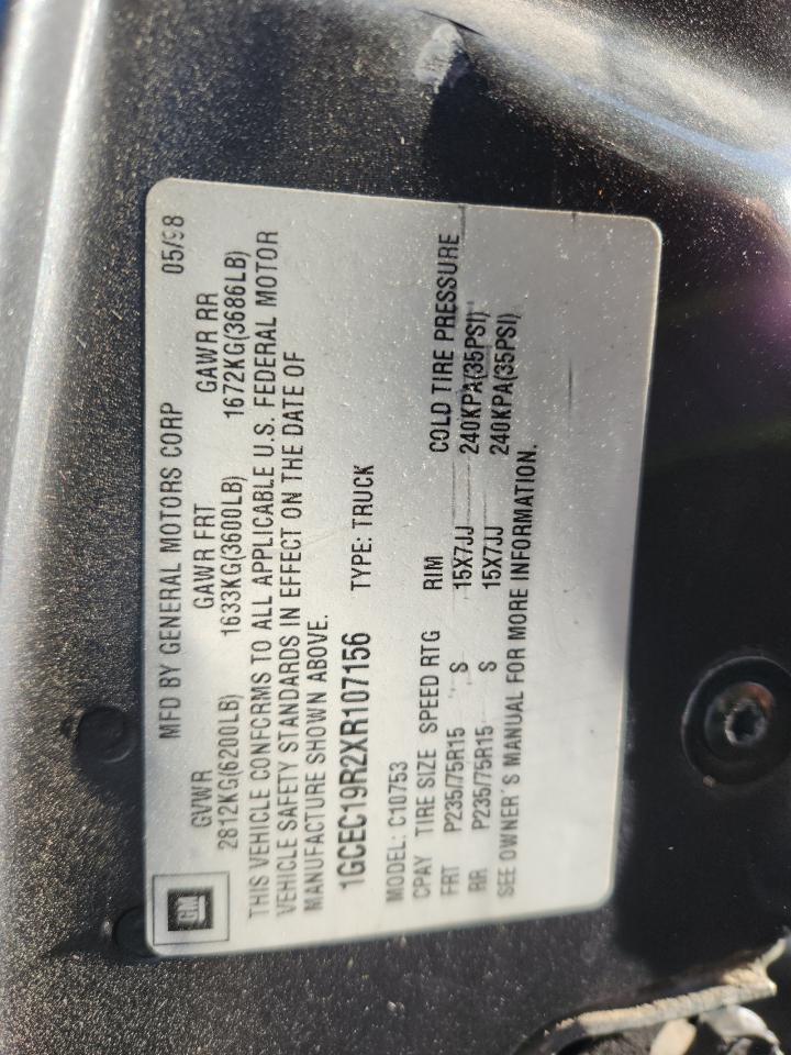 1999 Chevrolet Gmt-400 C1500 VIN: 1GCEC19R2XR107156 Lot: 92433815