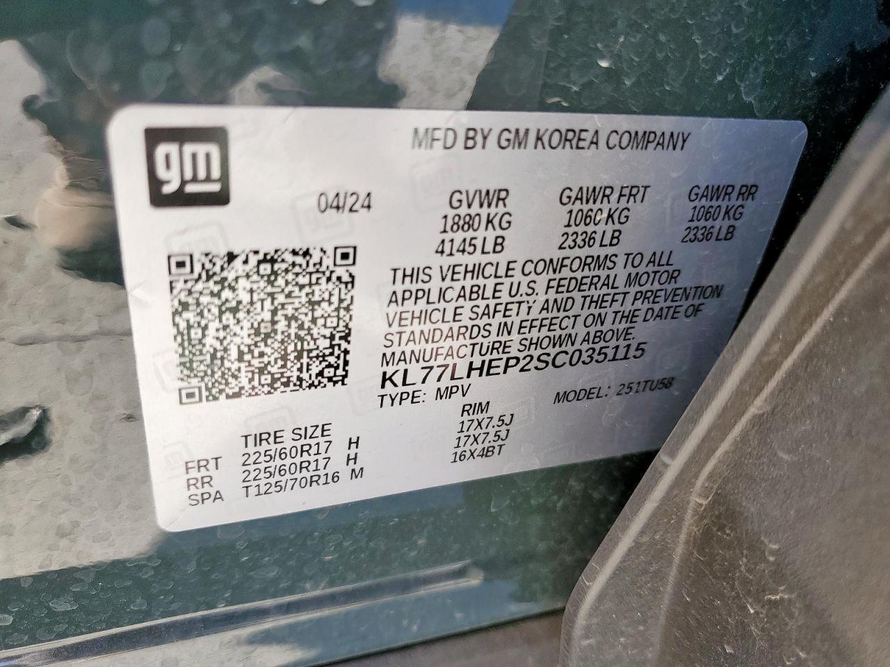 2025 Chevrolet Trax 1Lt VIN: KL77LHEP2SC035115 Lot: 91817895