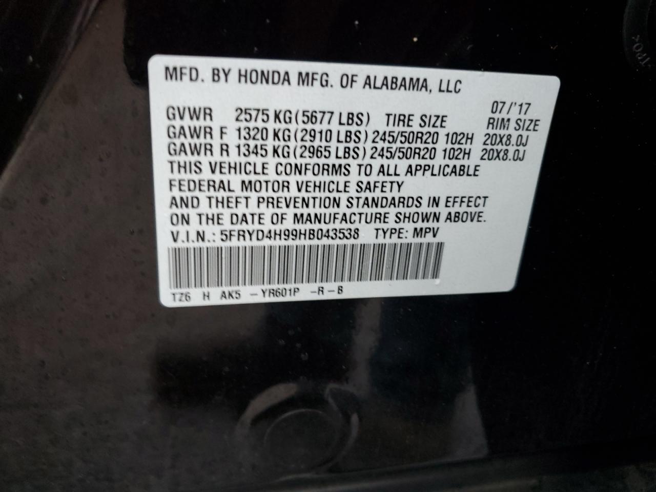 2017 Acura Mdx Advance VIN: 5FRYD4H99HB043538 Lot: 91648835