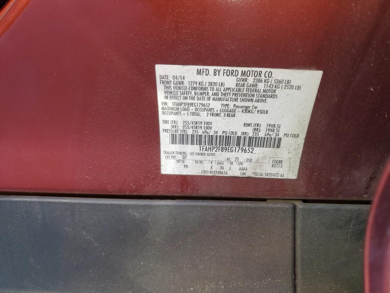 2014 Ford Taurus Limited VIN: 1FAHP2F89EG179652 Lot: 93546755