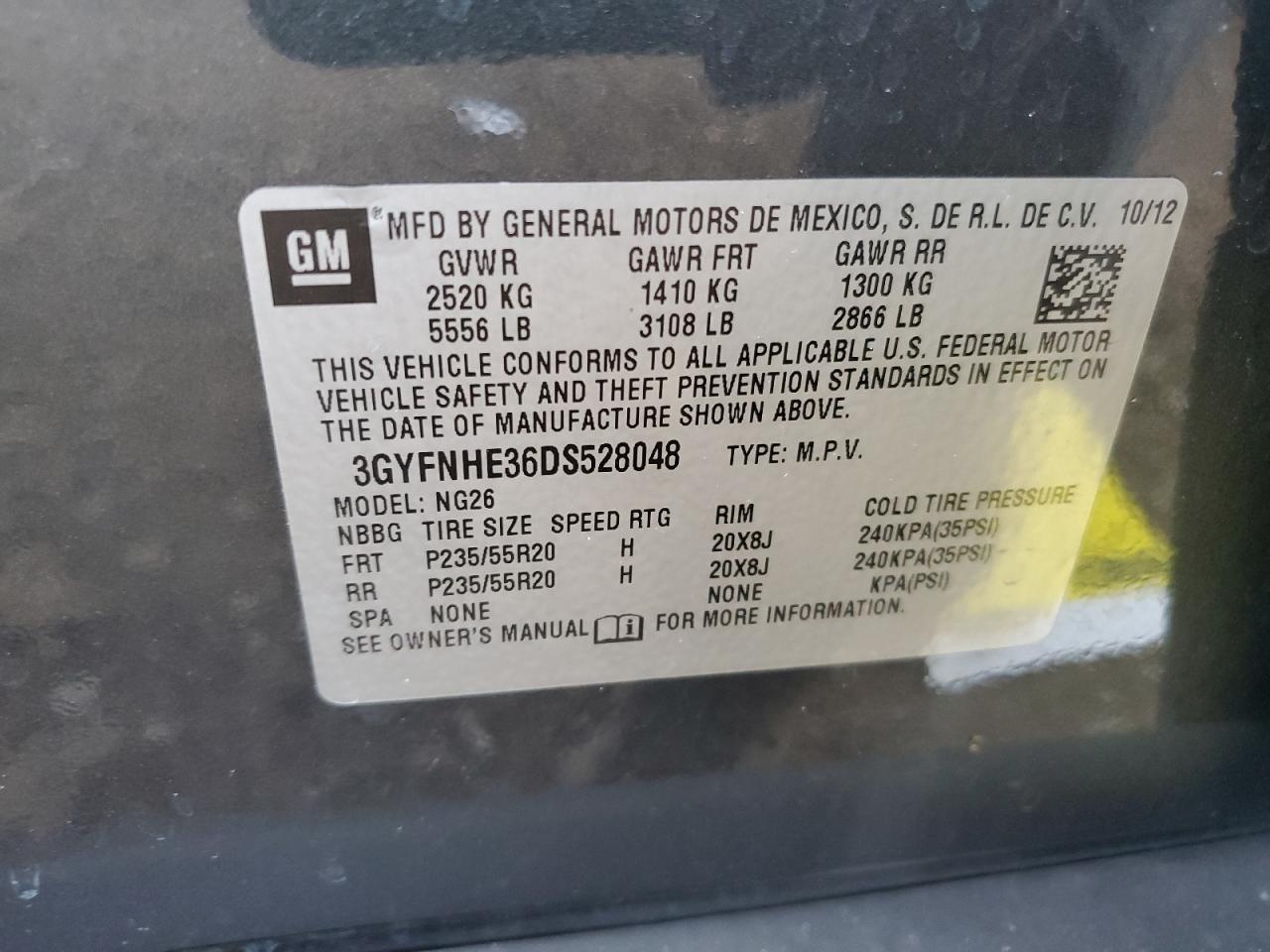 2013 Cadillac Srx Performance Collection VIN: 3GYFNHE36DS528048 Lot: 92608275