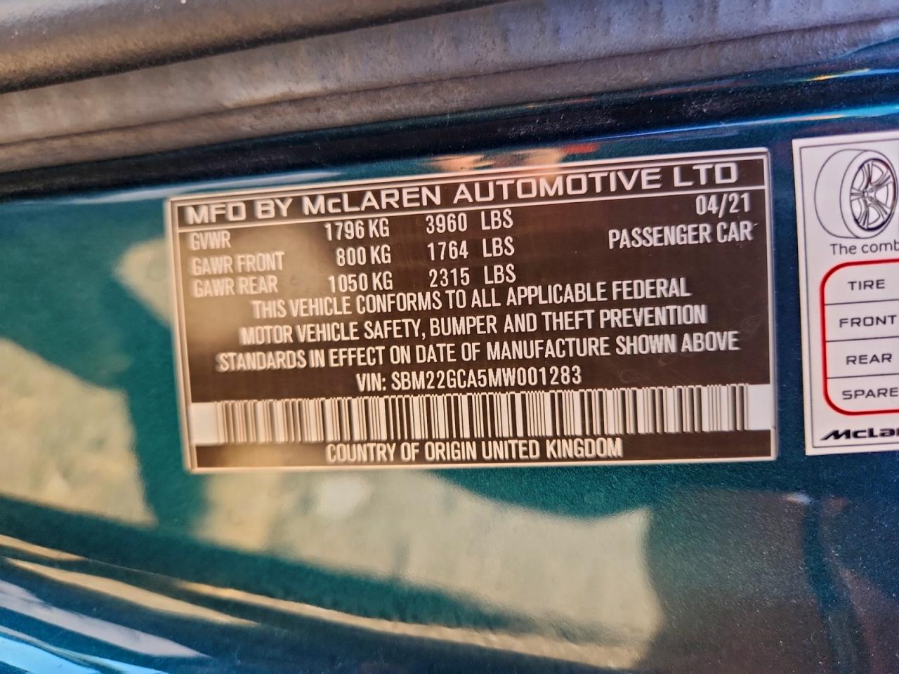 2021 Mclaren Automotive Gt VIN: SBM22GCA5MW001283 Lot: 94090735