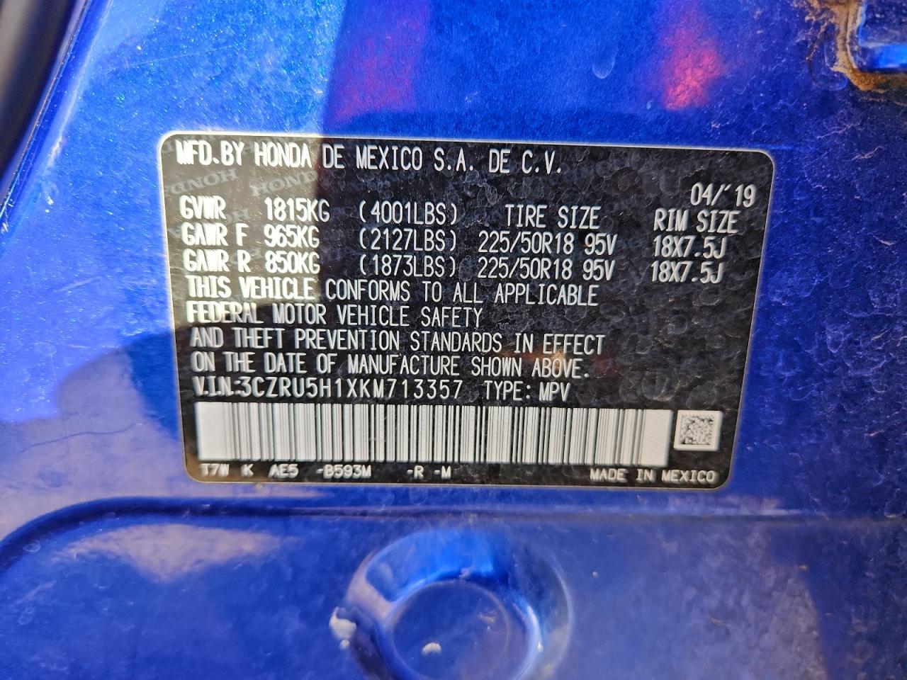 2019 Honda Hr-V Sport VIN: 3CZRU5H1XKM713357 Lot: 94493845